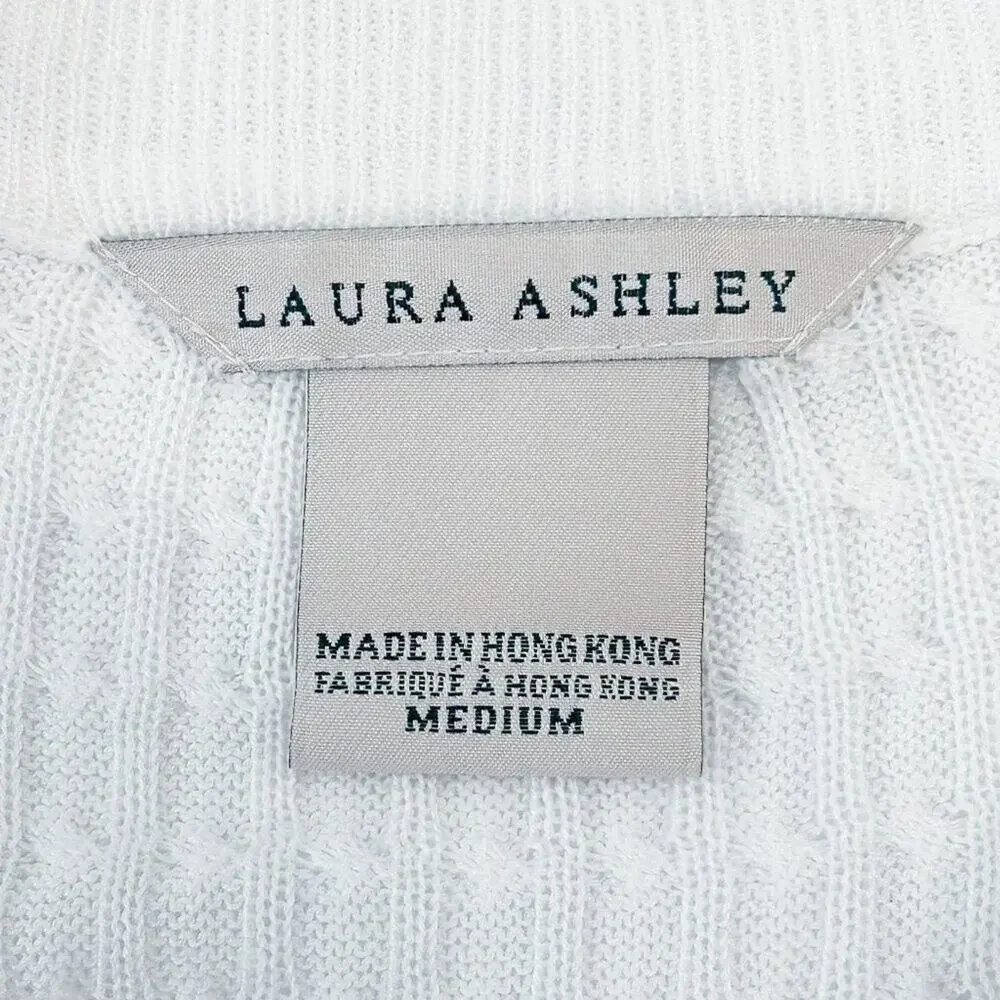 LAURA ASHLEY Vintage Short Sleeve White Cable Knit Cotton Sweater White Medium - Picture 9 of 14